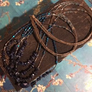 Handmade beaded multilayer necklace. Silver, blue, teal/aqua colors